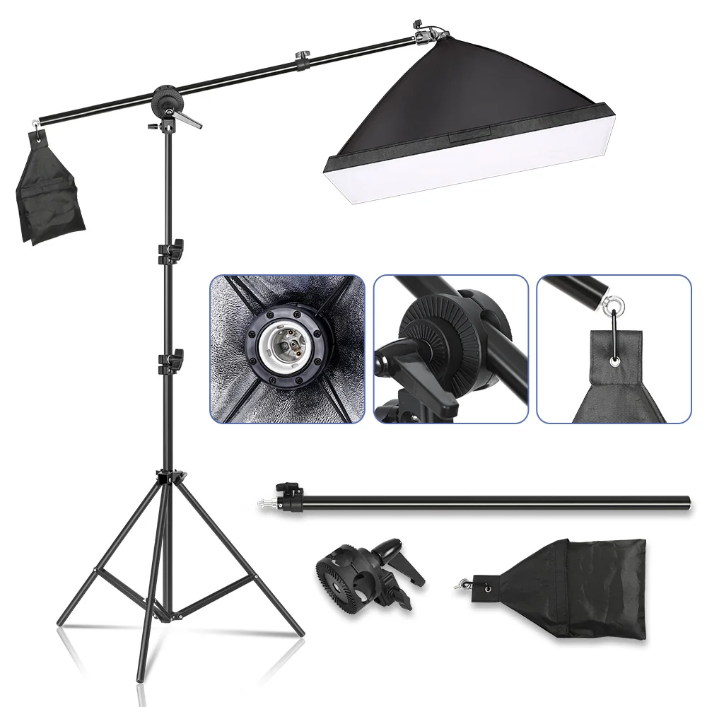 Softbox Light Box C-Tripod Boom Arm Stand Photo Studio 2M with 1.4M Flexible Sandbag Supporting Lighting Photography Phone Flash