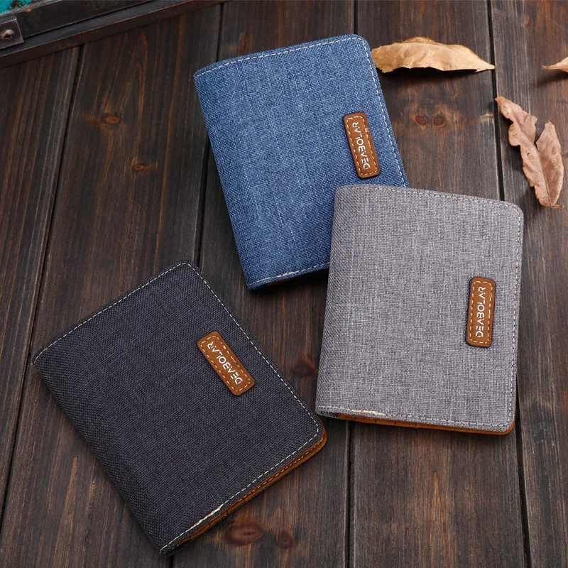 

Men's Wallet Money Bag Denim Color Leather Business Short Wallet Famous Vintage Vertical Section Male Wallets Purse