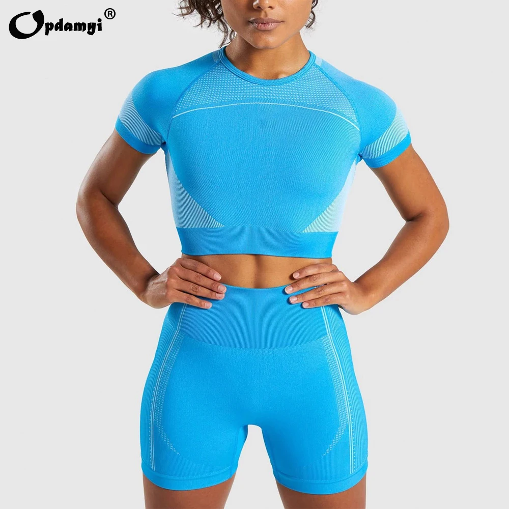 Summer Seamless Yoga Set Women Orange Crop top Sport Bra Shirt  Sportsuit Workout Outfit Fitness Pant Gym High Waist Shorts Sets