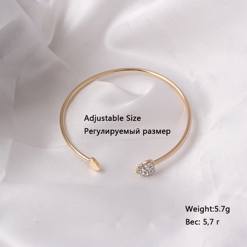 Crystal Heart Bangles for Women Gold Color Opening Cuff Adjustable Ladies Bangles Fashion Wedding Jewelry Hand Accessories