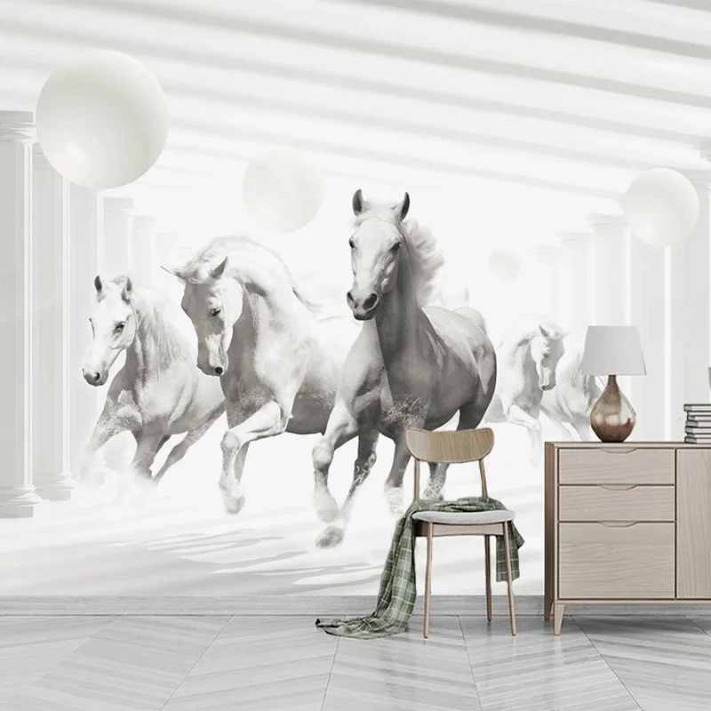 Custom Mural Wallpaper 3D Stereo Space Expansion White Horse Fresco Living Room TV Sofa Bedroom Home Decor Wall Painting Oбои