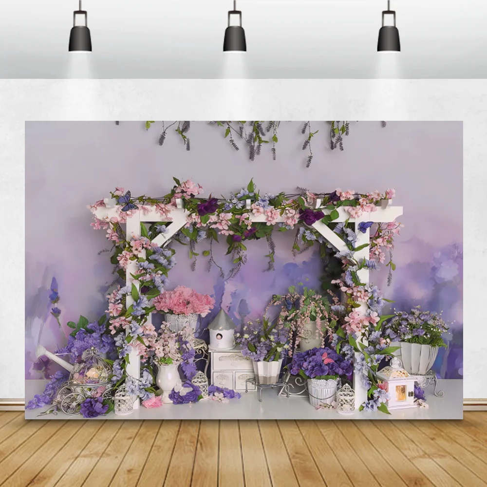 Beautiful Flowers Baby Shower Photo Background Wedding Birthday Party Decor Purple Gradient Photography Backdrop Photo Studio