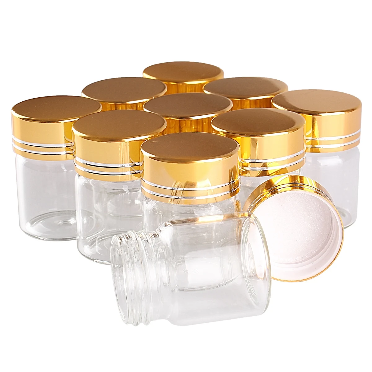 

24 pieces 15ml 30*40mm Transparent Glass Bottles with Golden Caps Glass Perfume Spice Bottles