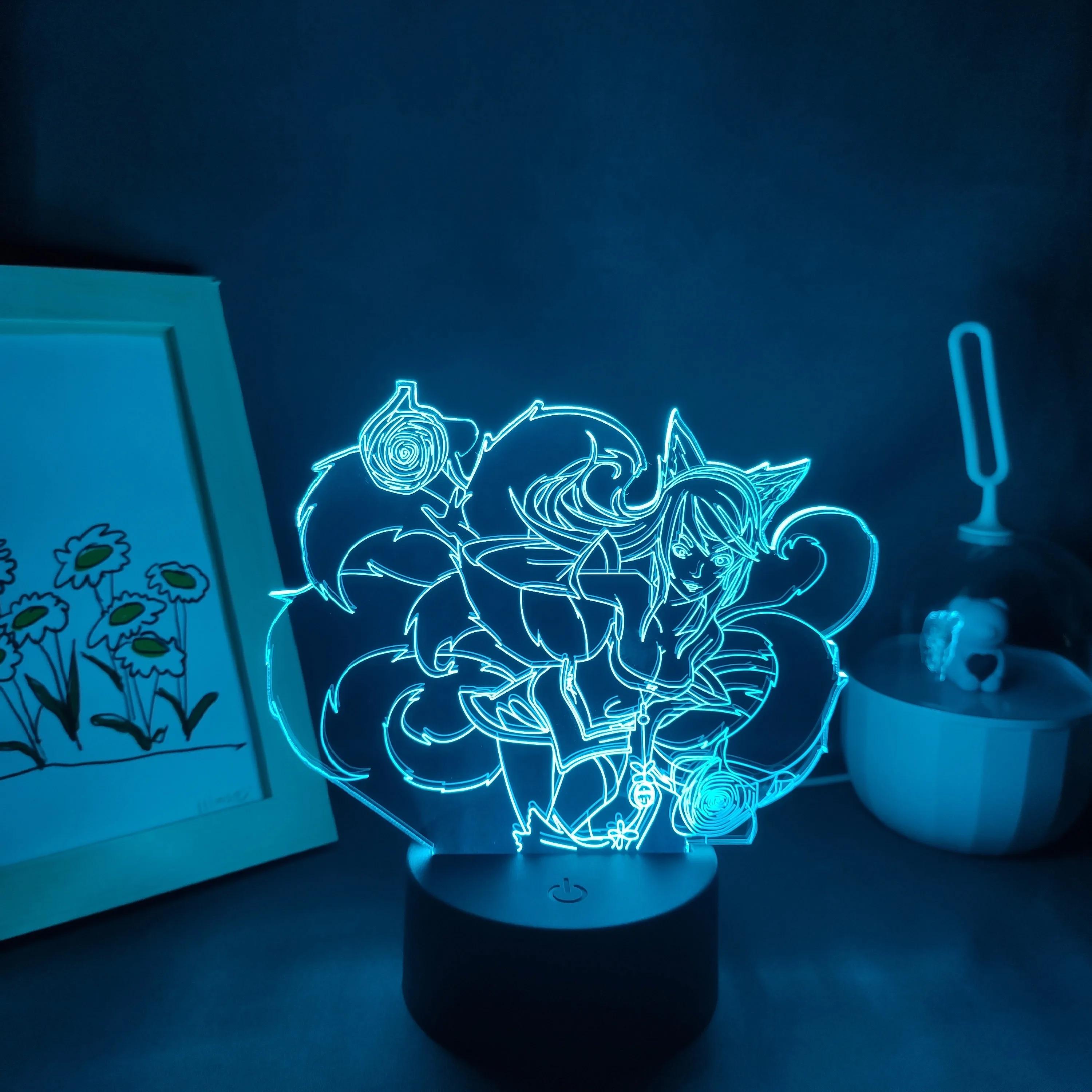 LOL League of Legends Game Figure Ahri The Nine Tailed Fox Lamps 3D Led RGB Neon Night Lights, decoración colorida para mesa de sala de estar