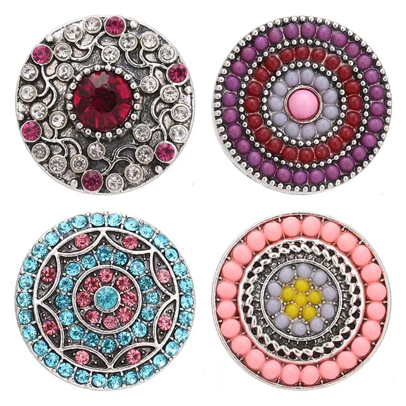 Round Rhinestone and beads colorful flower style 18MM snap buttons fit 18mm snap jewelry bracelets necklacewholesale