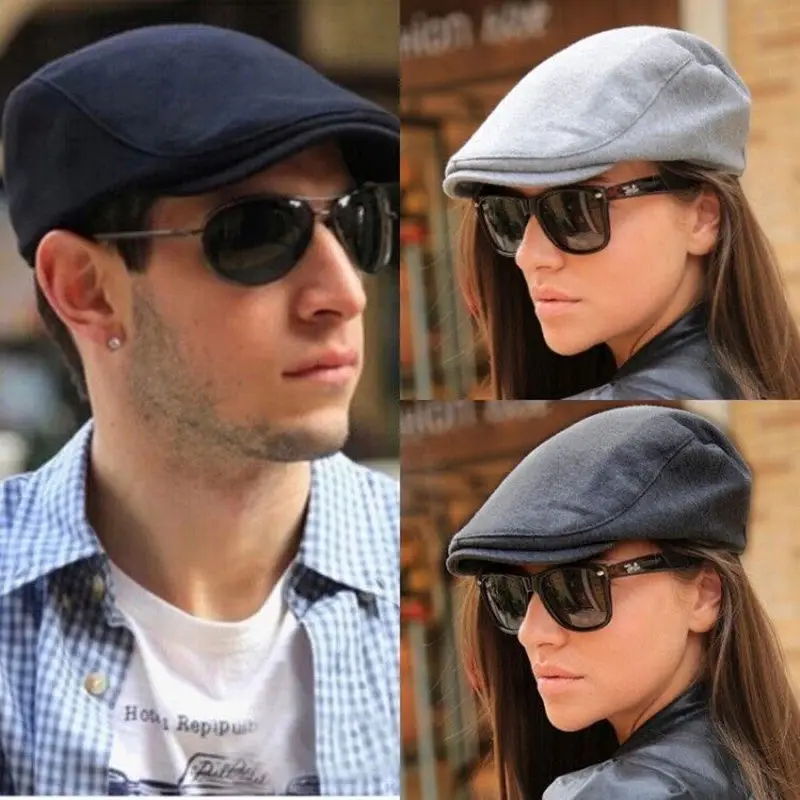 Men's Spring Autumn Beret Male Horn Korean Retro Solid Peaked Cap Forward Hat For Women Protection Elasticity Peaky Blinders D13