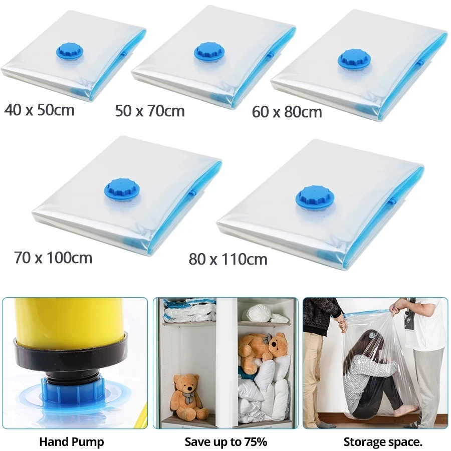 Vacuum Storage Bags Space Saver Bag With Pump Vacuum Pack Storage Bag for Clothes Storage Reusable Bags Double Zip Seal