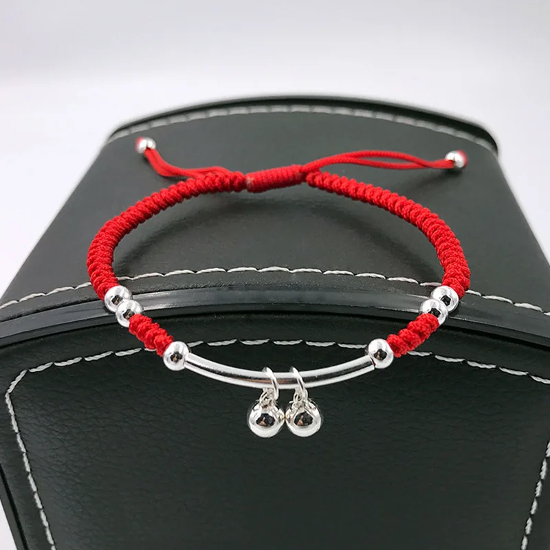 La Monada 14-22cm Double Bell Red Thread For Hand 925 Sterling Silver Bracelet Red String Rope Bracelets For Women Silver 925