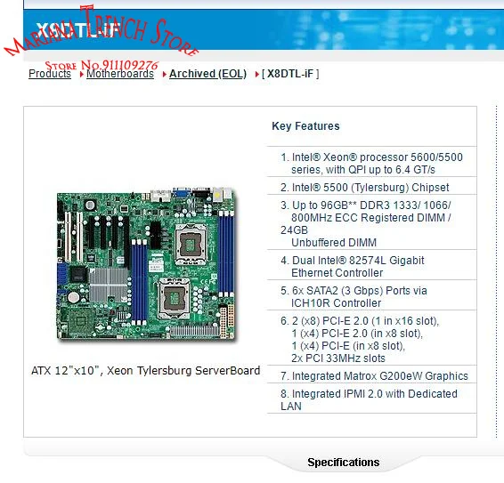 X8DTL-iF untuk Motherboard Supermicro Prosesor Xeon 5600/5500 Seri DDR3 SATA2 PCI-E 2.0 IPMI 2.0 Terintegrasi