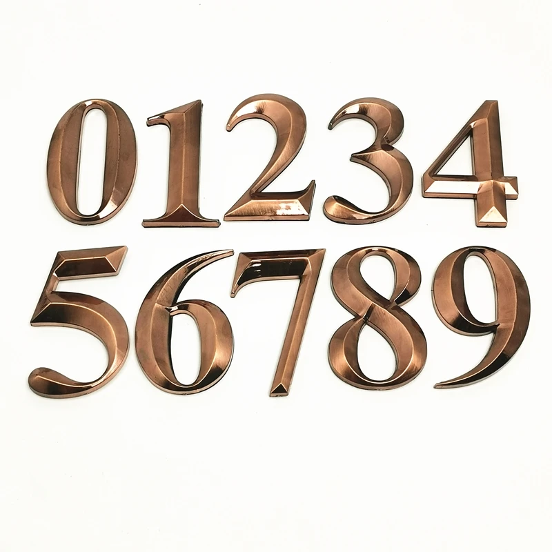 7CM 0-9 Modern House Door Number Label Stickers 3D Hotel Apartment Door Number ABS Plastic Red Copper Bronze Name Plate