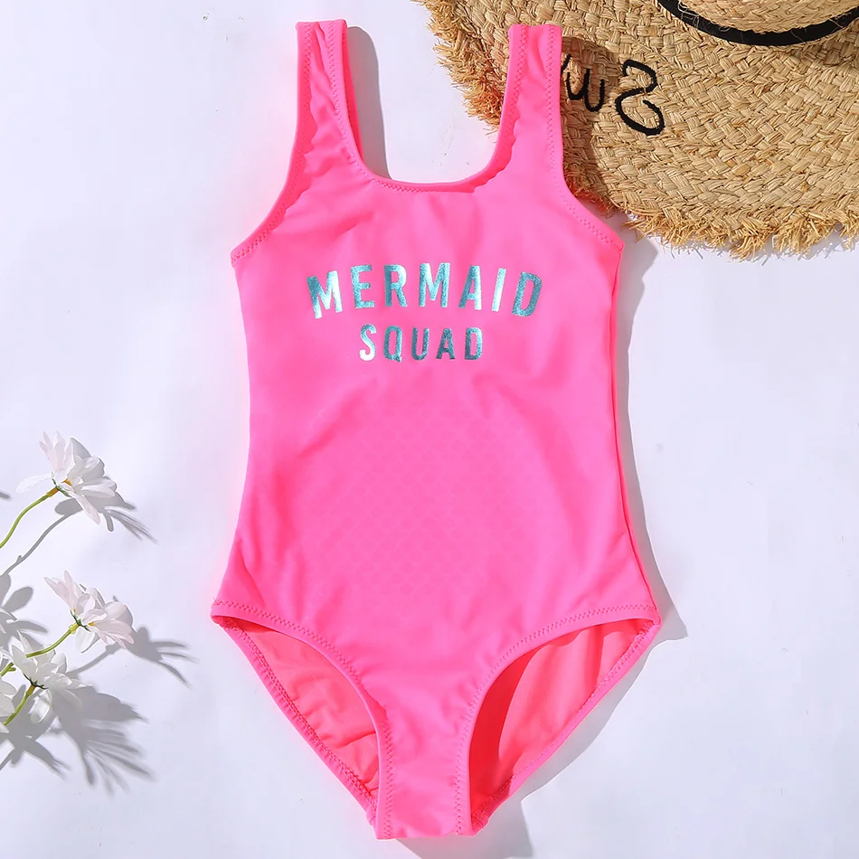 Mermaid Letter Girl Swimsuit Kids One Piece Children's Swimwear Fish Scale Girls Bathing Suit Monokini 4-16 Years Swimming Suits