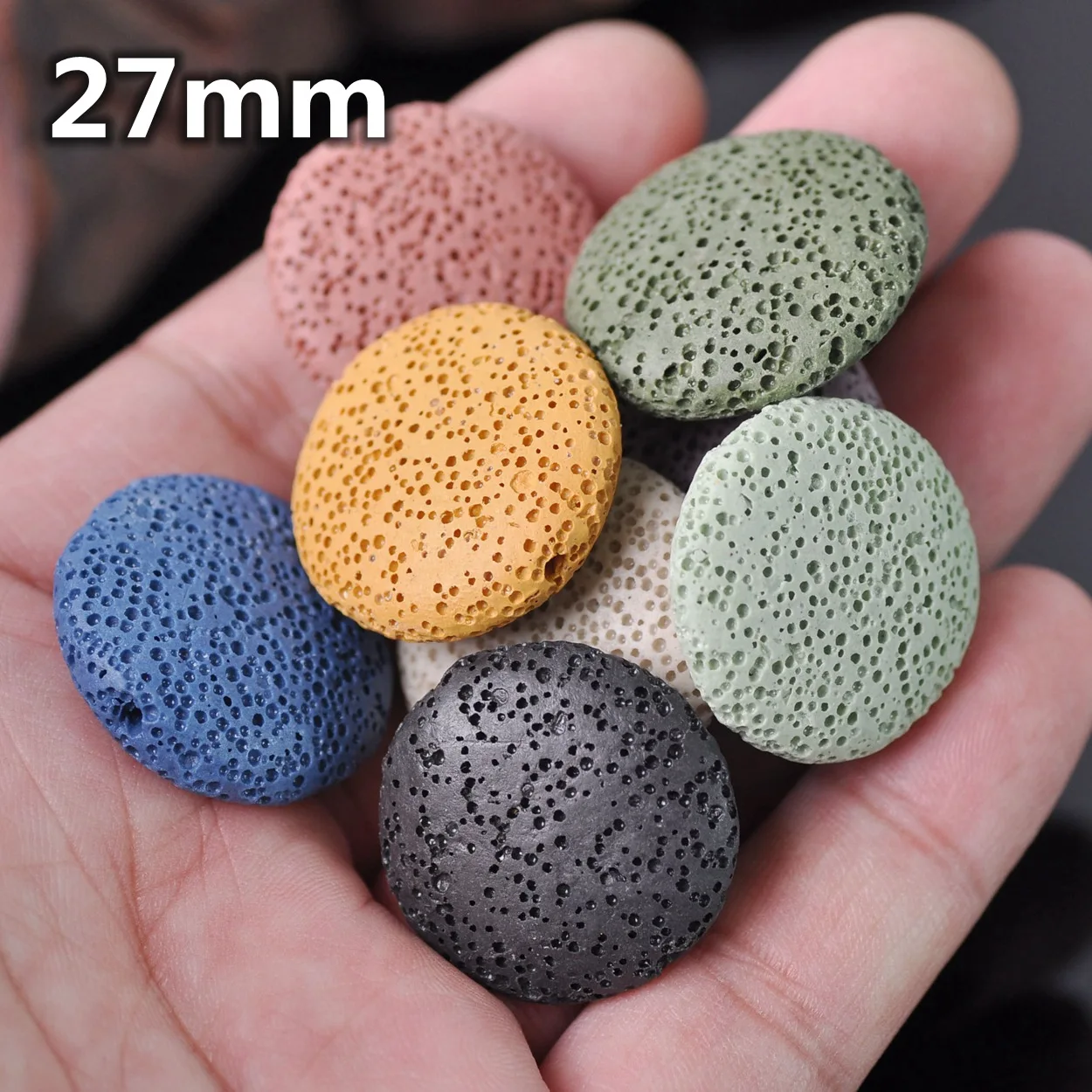 Natural Volcano Lava Stone Flat Round 20mm 27mm 32mm Loose Crafts Beads Lot for Jewelry Making DIY Earring Findings