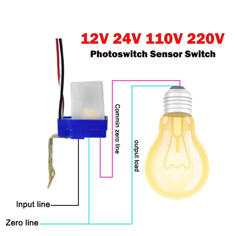 Light Sensor Switch Automatic Auto On Off Photocell Street Light Switch DC 12V 24V AC 110V 220V Photo Control Photoswitch Sensor