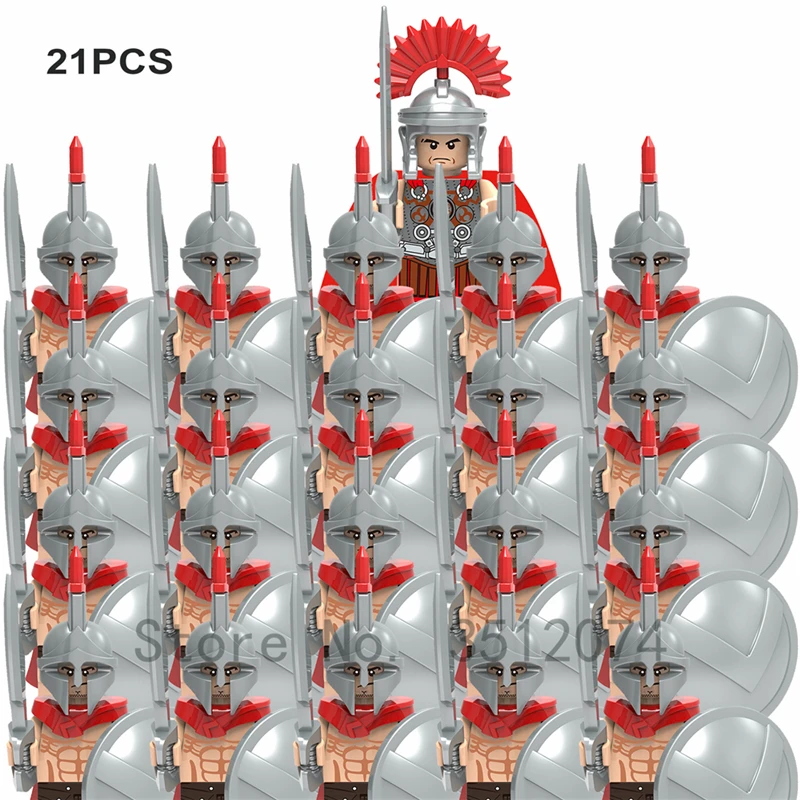 21PCS Medieval Castle Knights Kingdom Figures Centurion Spartacus Army Sets Market Helmet Weapons Building Blocks Kids Gift Toys