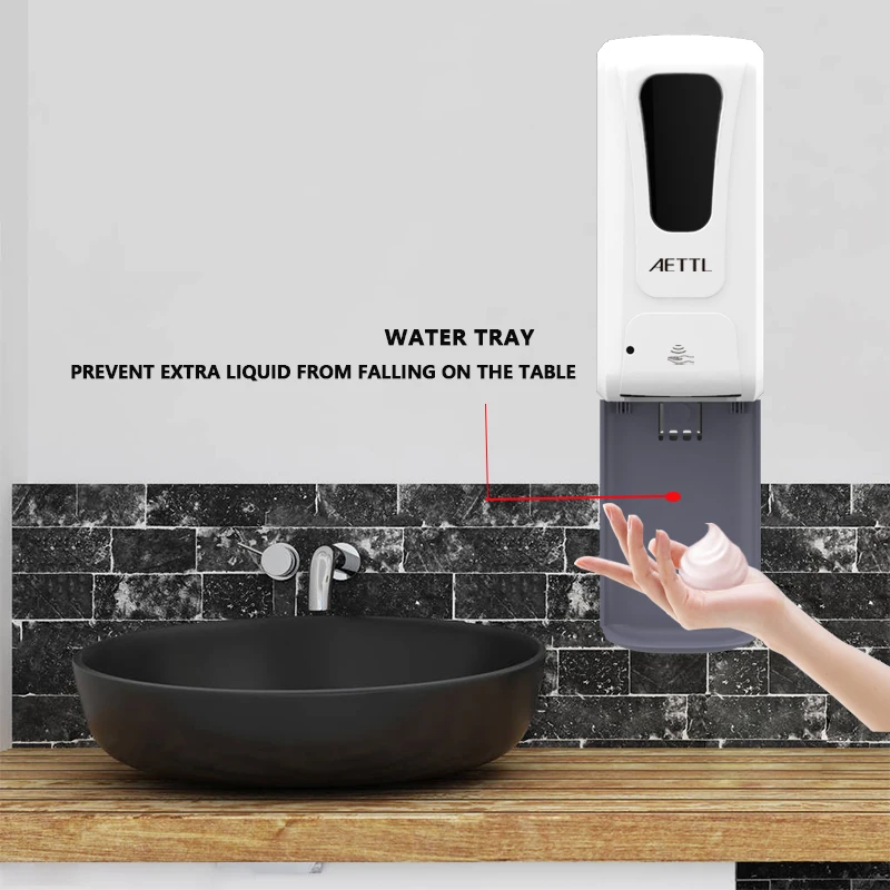 Automatic Wall-Mounted Soap Dispenser with Water Tray and Different Pumps, Non-Contact Induction Foam Gel Spray