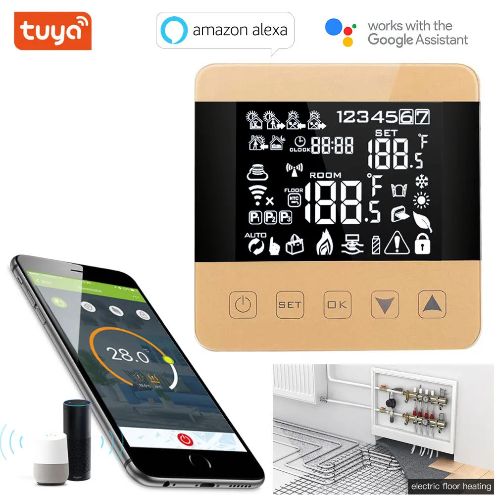 

TUYA Wi-Fi Smart Floor Heating Water/gas Boiler Water/electric Thermostat for Smart Home, Programmable Thermostat, 5-2 Schedule