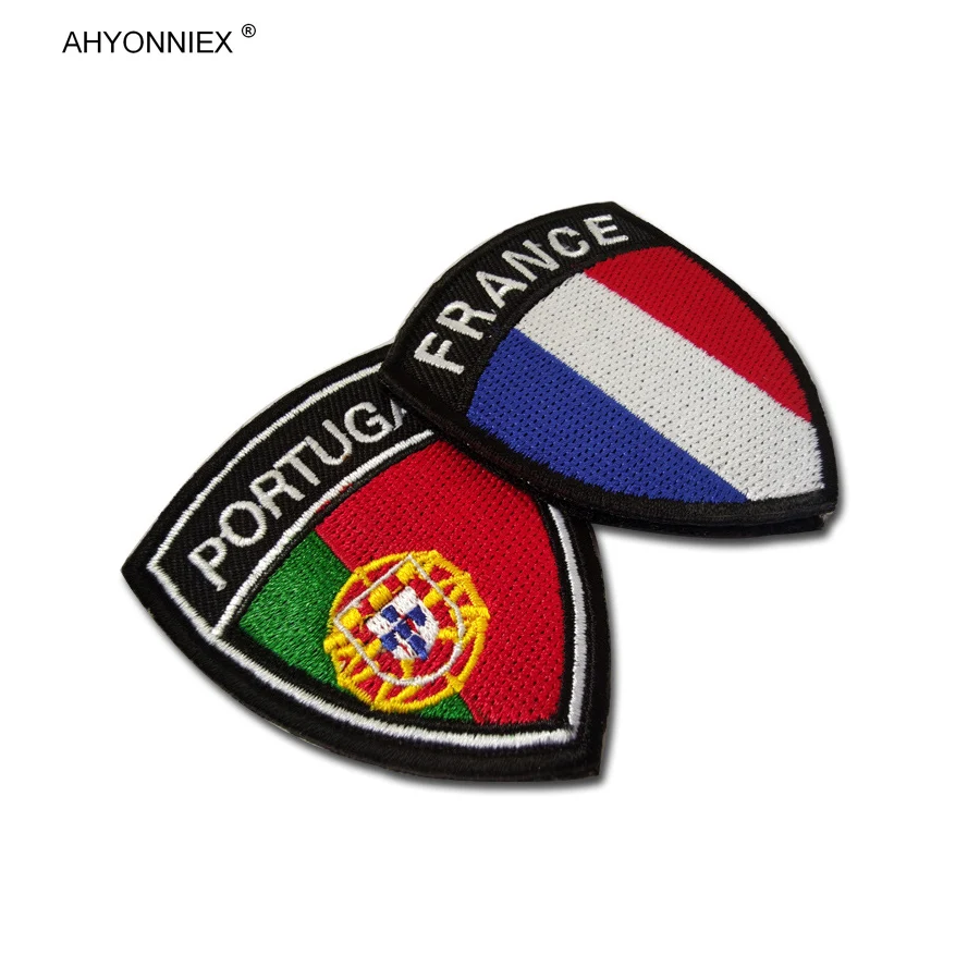 AHYONNIEX-Parches de Bandera de País de Alemania, Francia, Portugal, Inglaterra, escudo, brazalete especial con personalidad, pegatinas de mochila,