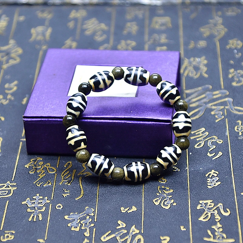 التبت مزدوجة النمر الأسنان العقيق DZI 8 مللي متر الذهبي سبج كبير الحجم سوار الرجال والنساء تميمة سوار المجوهرات DZI شحن مجاني