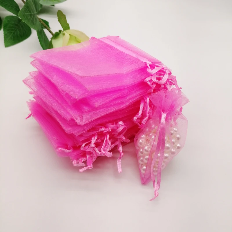 1000pcs Dark Pink Fashion Jewelry Bag Organza Gift Bags Small Drawstring Bags Fabric Bag Women for Jewelry Packaging Display Diy