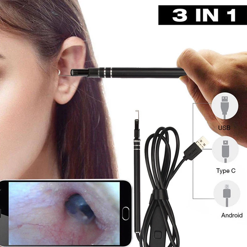 Ear Otoscope Megapixels Ear Scope Inspection Camera 3 in 1 USB Ear Digital Endoscope Earwax Cleaner Tool with 6led