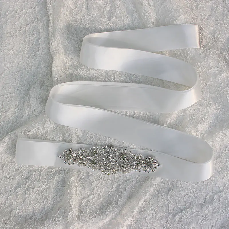 Cinturón de boda de lujo con cuentas de diamantes de imitación para mujer, accesorios de cinturón de novia de marfil blanco