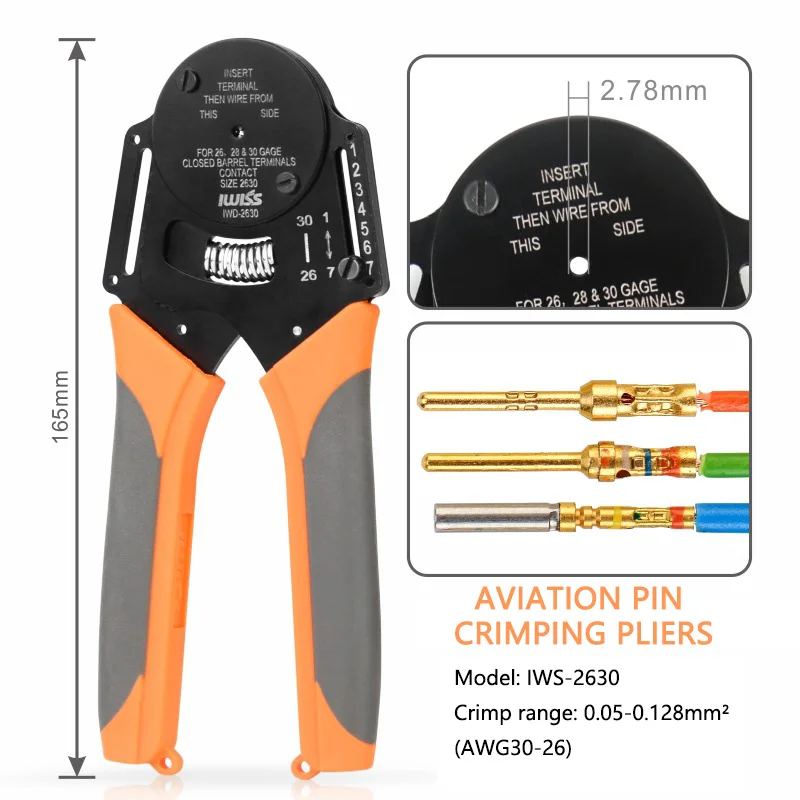 IWISS IWD-2630 Crimping Pliers Wiring Tool Aviation Terminals Pin Crimper Connectors Crimp Pins Four-Core Shaft Point Crimping