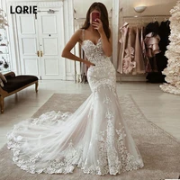 LORIE-vestidos de novia de sirena marfil, Apliques de encaje, vestidos de novia de tul, tren, escote en forma de corazón, tirantes finos, vestido Vintage personalizado