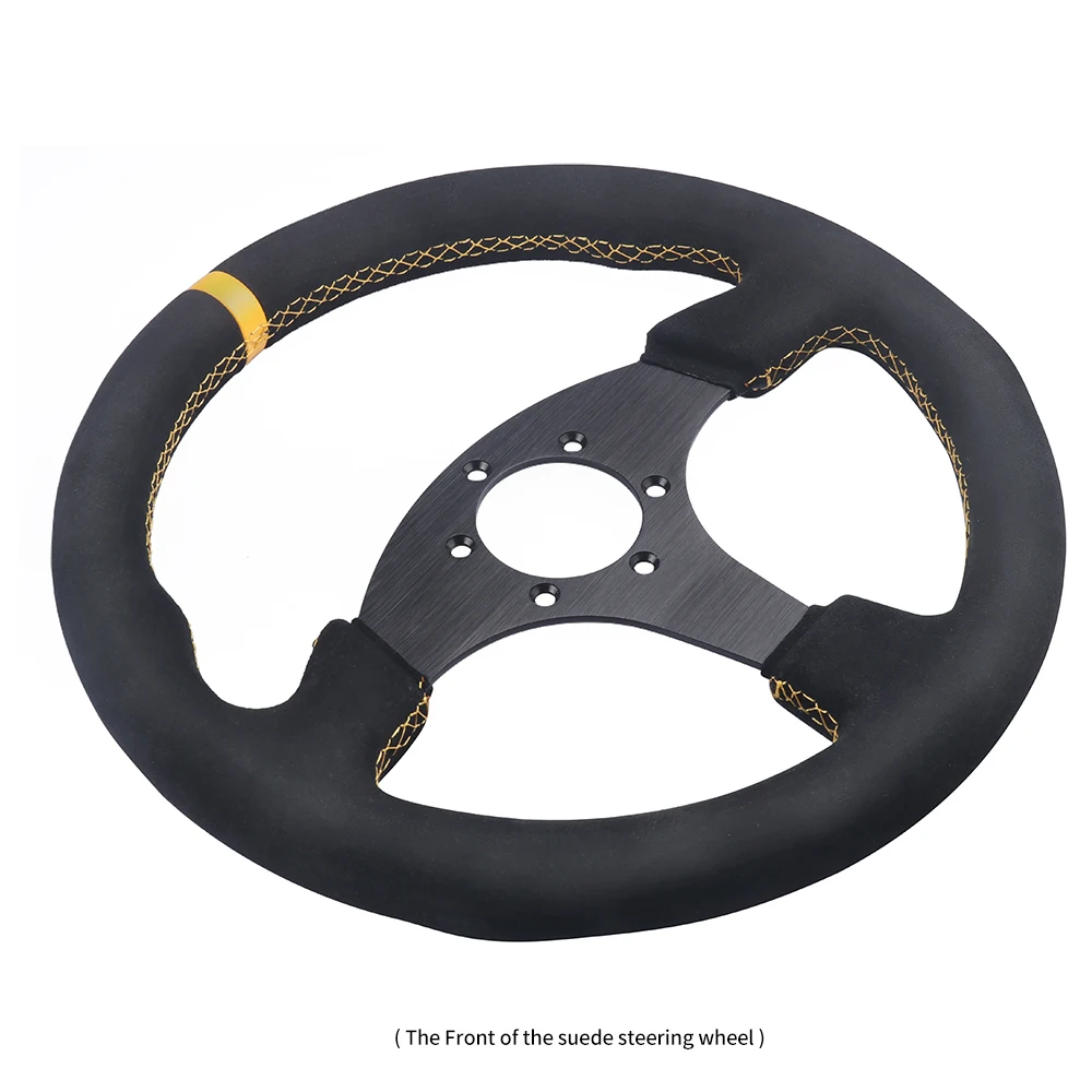 330mm Steering Wheel Leather Suede Drift Simulation Racing Game 13 Inch Flat Frame Steering Wheel Universal