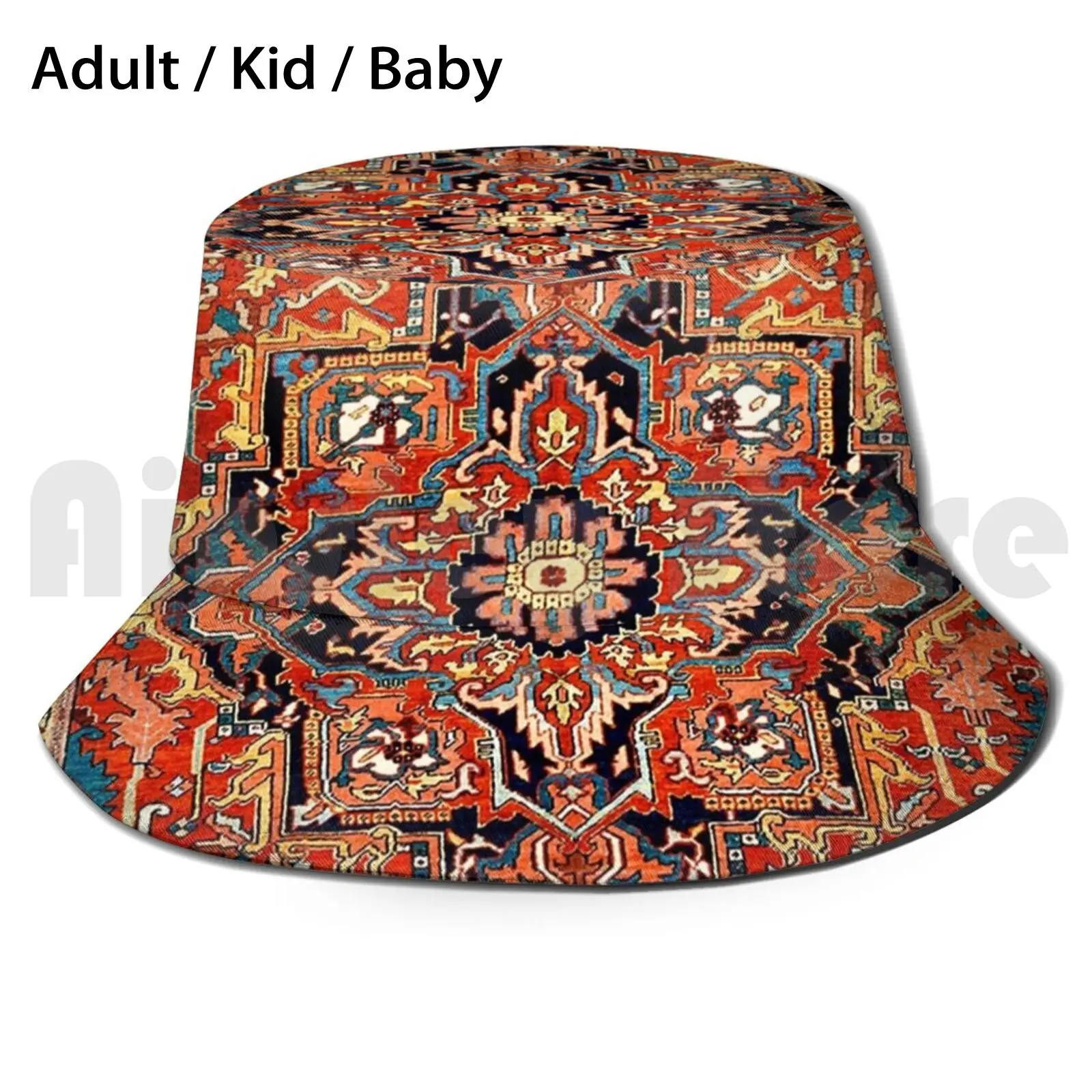 

Heriz Persian Carpet Print Sun Hat Foldable UV Protection Persian Oriental Rug Carpet Vintage Vintage Floral Tribal