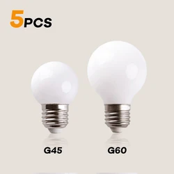 Bombilla LED de globo de cristal lechoso G45 G60, E14, E27, 5W, Edison, 220V, fuente blanca fría y cálida para lámpara colgante de mesa, 5 unids/lote,bombilla led e27