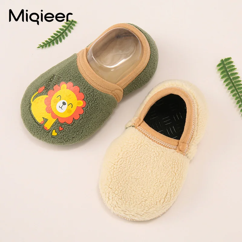 Baby Shoes Winter Soft Lamb Wool Boys Girls Cartoon Animals Home Warm Slippers Toddler Infant Newboarn Indoor Floor Sapatos