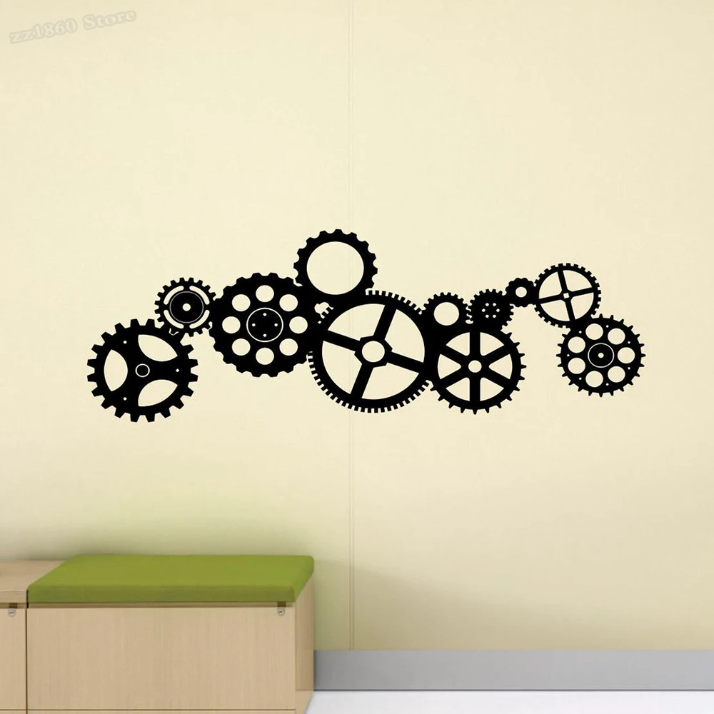 Gears kalkomania ścienna Steampunk Sign Cogs koła naklejka ścienna dzieci dzieci prezent plakat Mural naklejka winylowa gra dekoracja ścienna B967