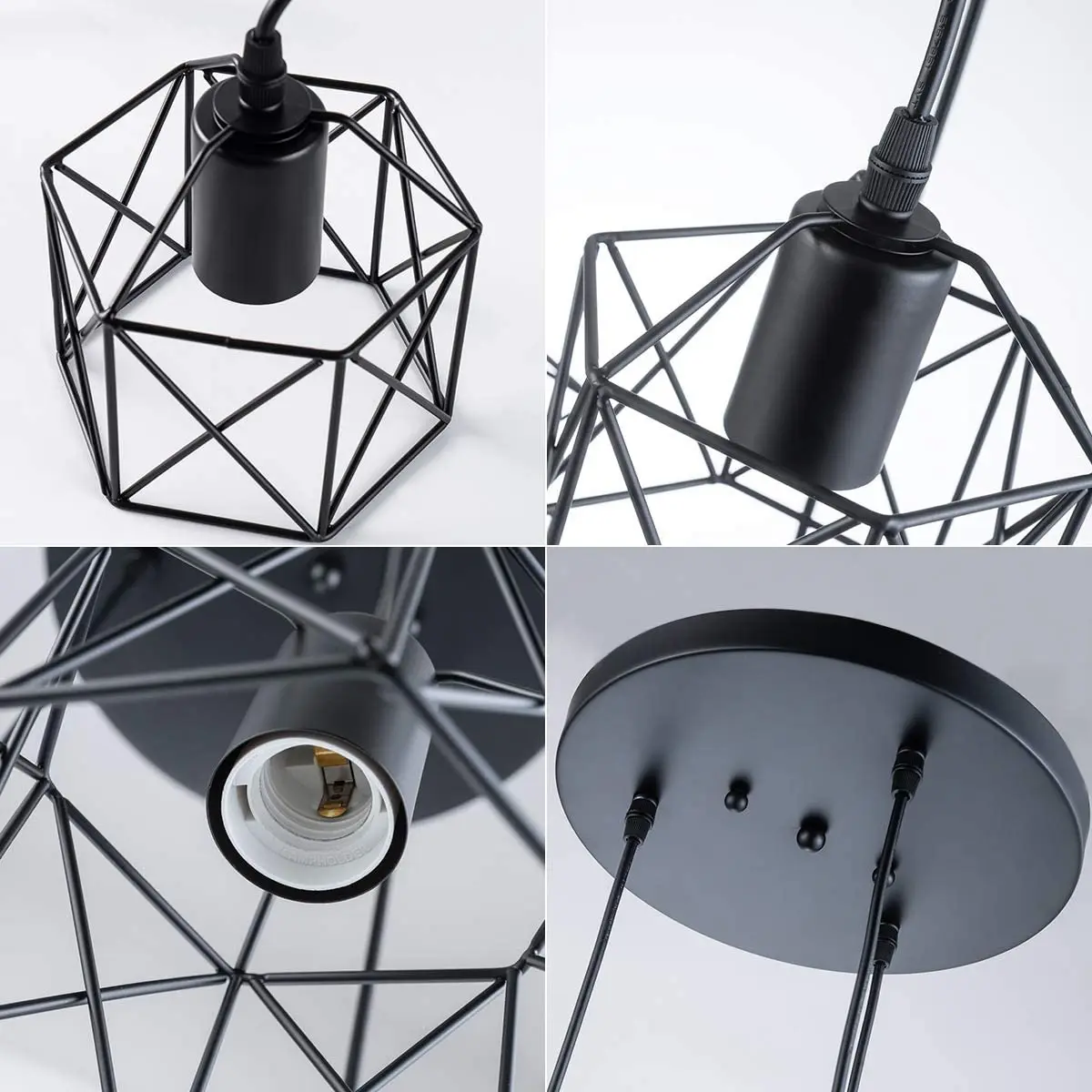 Nordic Pendant Light 3-Light Industrial Pendant Lighting Retro Adjustable Metal Hanging Cage Kitchen Ceiling Living Room Fixture