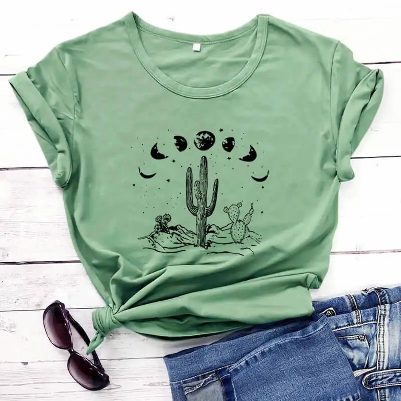 Cactus Moon and Desert New Arrival 100%Cotton Funny T Shirt Cactus shirt landscape tee Adventure Shirts Planet Shirt