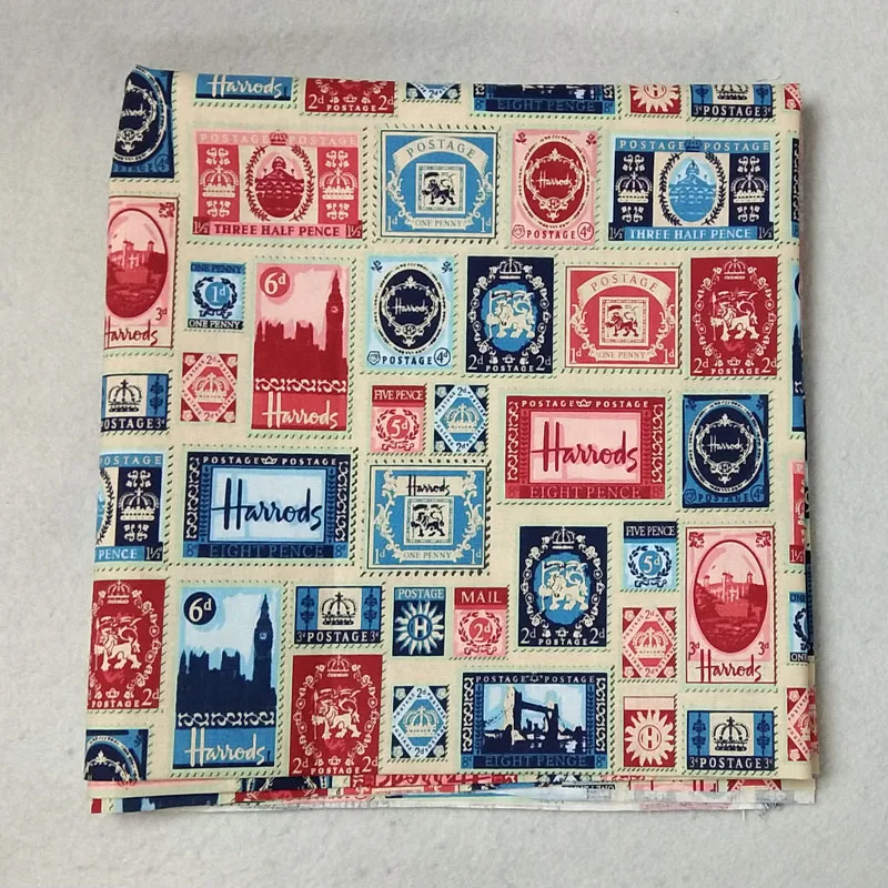 50x70cm Various Postage Stamp printed Cotton Fabric Post Office Stamp Fabric Patchwork Cloth Dress Home Decor