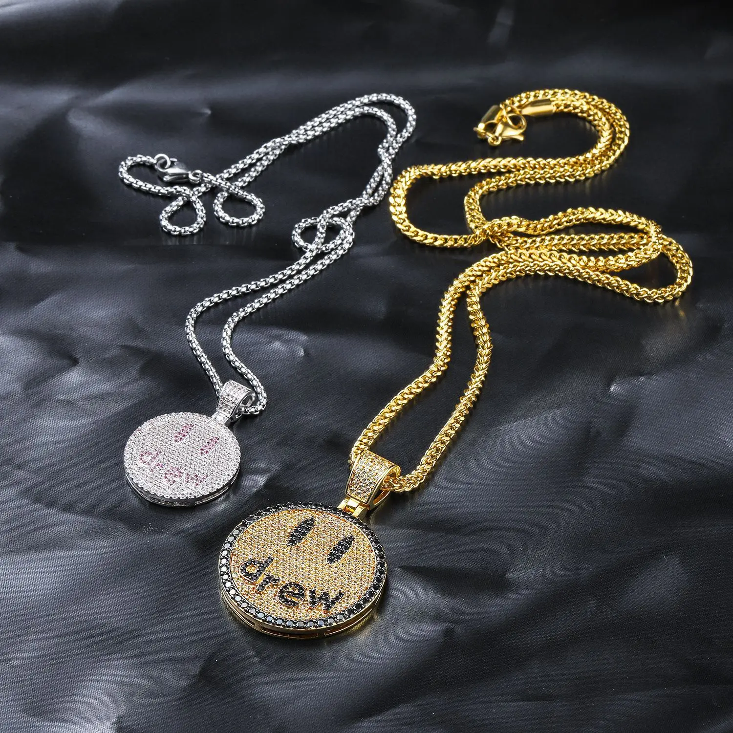 Hip Hop Iced Out Bling Drew Andrew Pendant Name Smile 18K Gold Plated Chain Necklace Boyfriend Couple Gift Justin Bieber Style