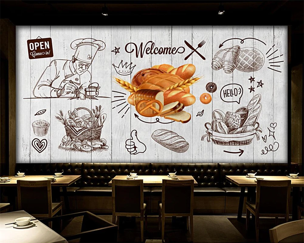 beibehang Customized European-style bread baking cafe milk tea dessert shop tooling background papel de parede wallpaper