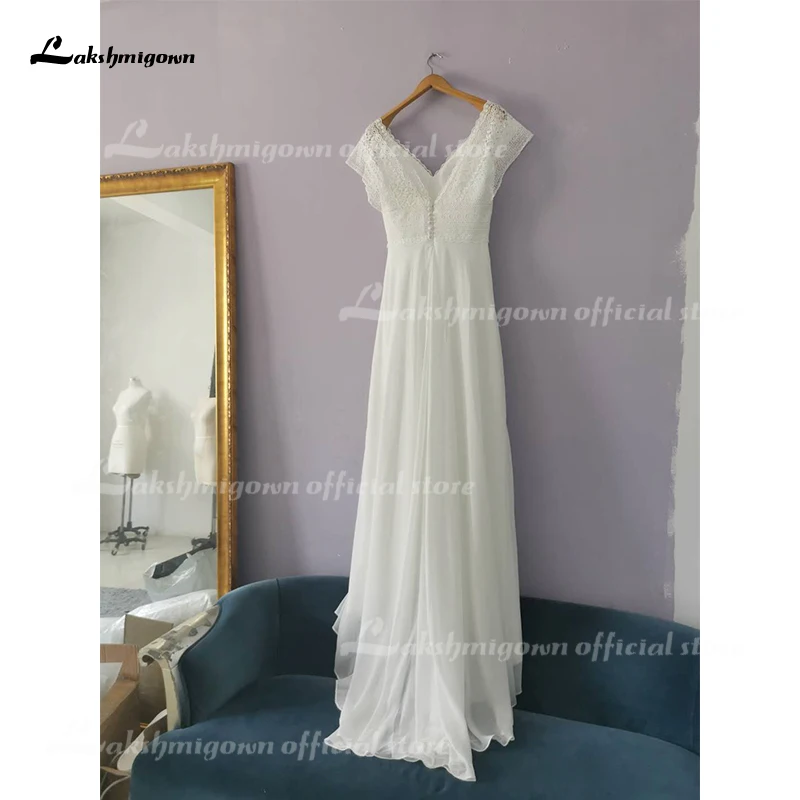 Lakshmigown-Lace Chiffon Beach Vestidos de Noiva, Tribunal Trem Vestidos De Noiva, Open Back, Plus Size, 2021