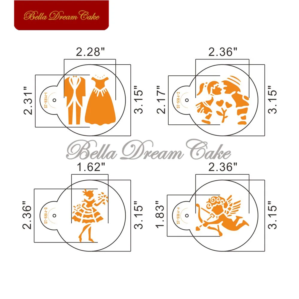 4pcs/set Valentine\'s Day Couple Cookies Stencil Coffee Stencils Template For Wedding Party Baking Cake Mold Cake Decorating Tool