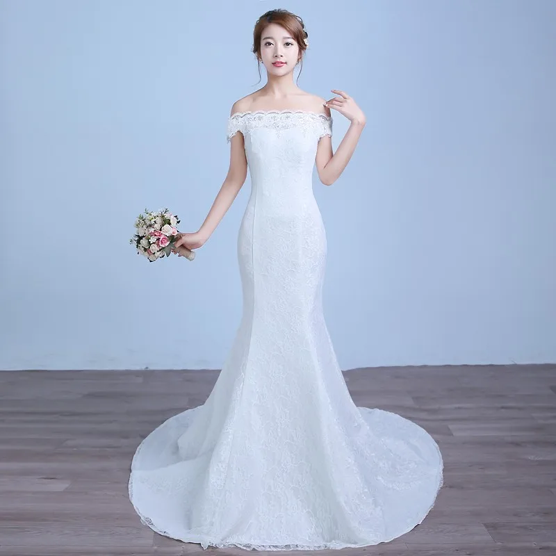 Abito da sposa a sirena romantico bianco rosso con maniche Plus Size abiti da sposa Vintage con spalle scoperte Vestidos De Noiva foto reale