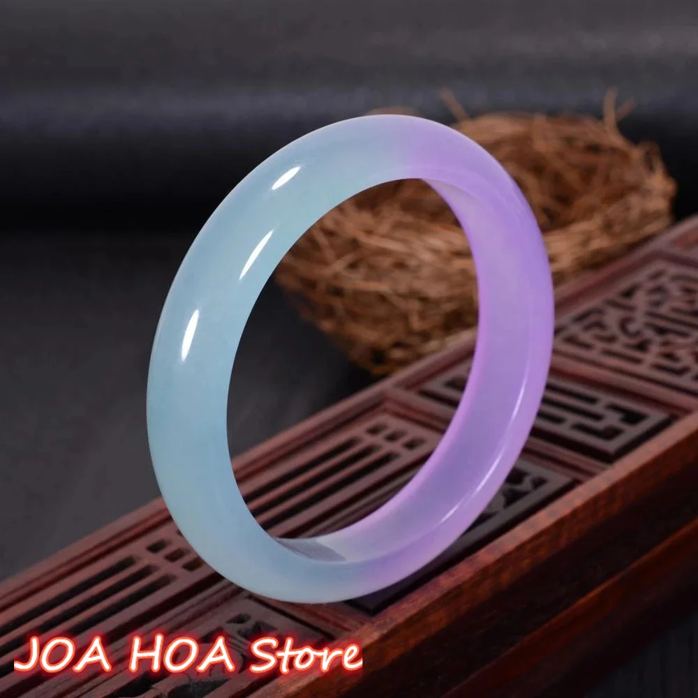 Real Jade Natural Handmade Floating Flower Ladies Violet Bracelet Bangle