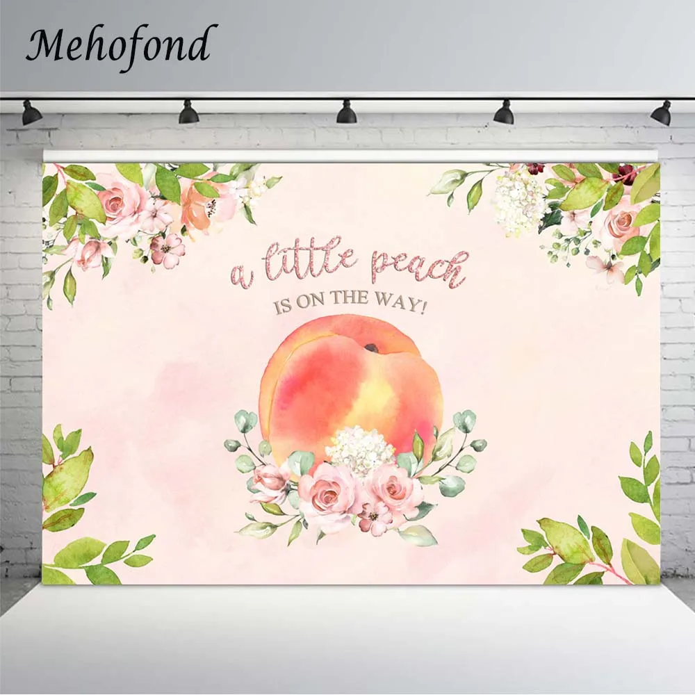 Mehofond Baby Shower Backdrop For Photography Pink Flowers Little Peach Fruit Birthday Party Background Photo Studio Photophone