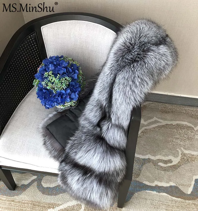MS.MinShu-Luxury Fox Fur Scarf, Big Skin Scarf, Natural Fox Fur