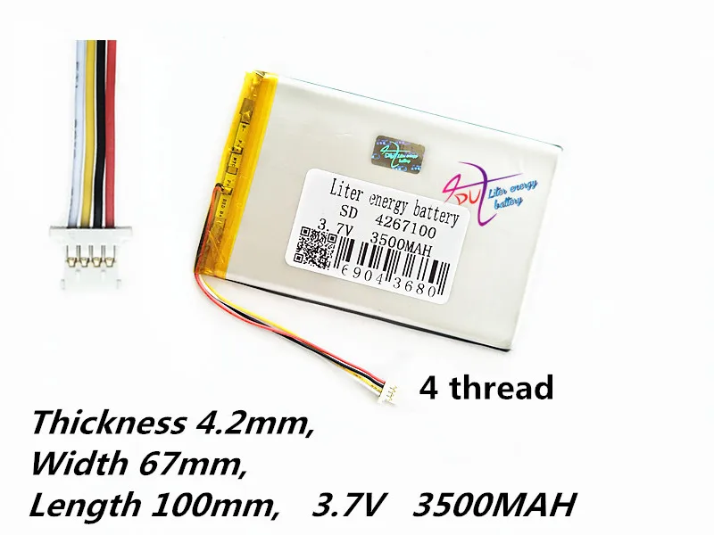 4 thread 4267100 3.7V 3500mah Li-ion Tablet pc battery For 7,8,9 inch tablet PC Polymer lithiumion Battery High Quality