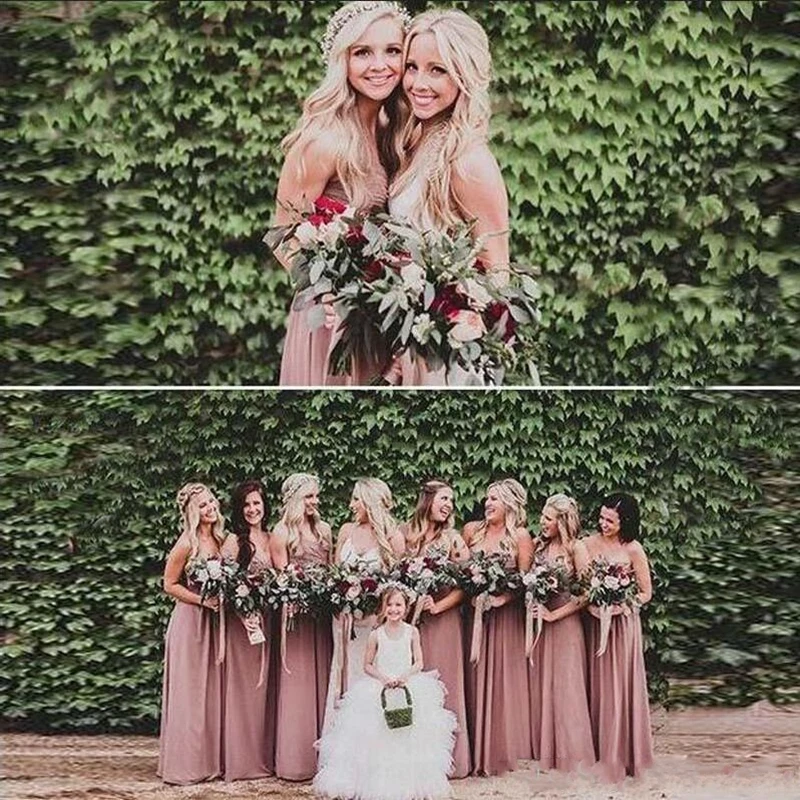 2024 Chiffon Dusty Rose Pink Bridesmaid Dresses Sweetheart A-line Maid of Honor Dress Wedding Party Porm Gown Robe Demoiselle