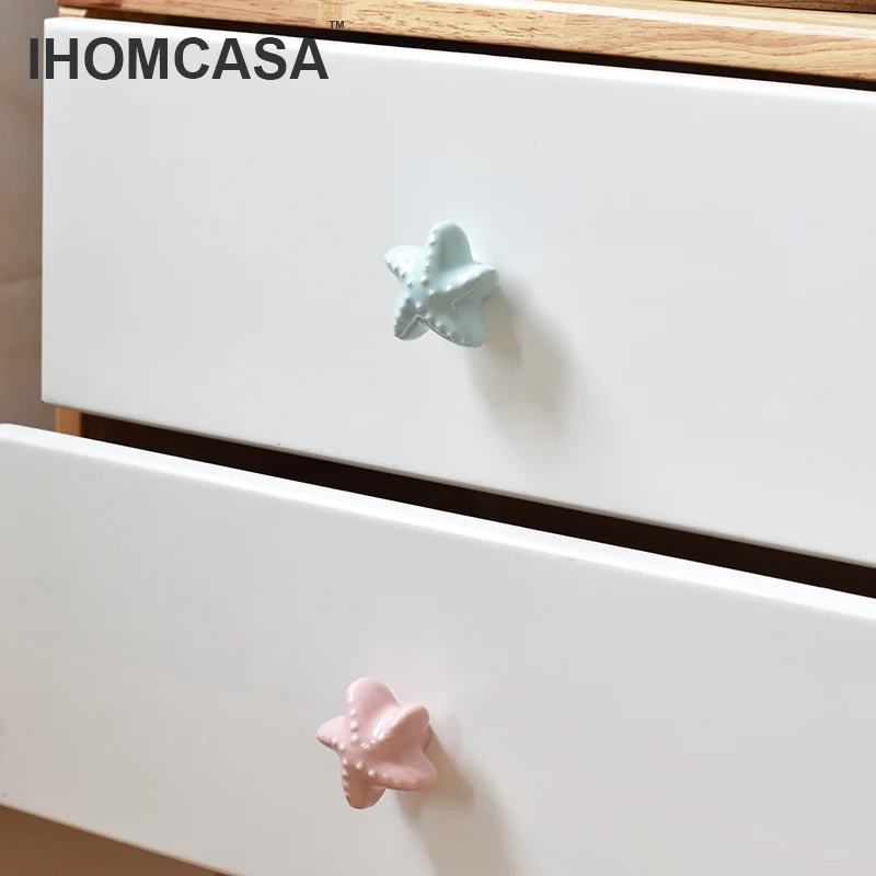 IHOMCASA Ceramic Knob Heart Seastar Shell Children Room Furniture Hardware Cabinet Handles Kitchen Wardrobe Bookcase Drawer Pull