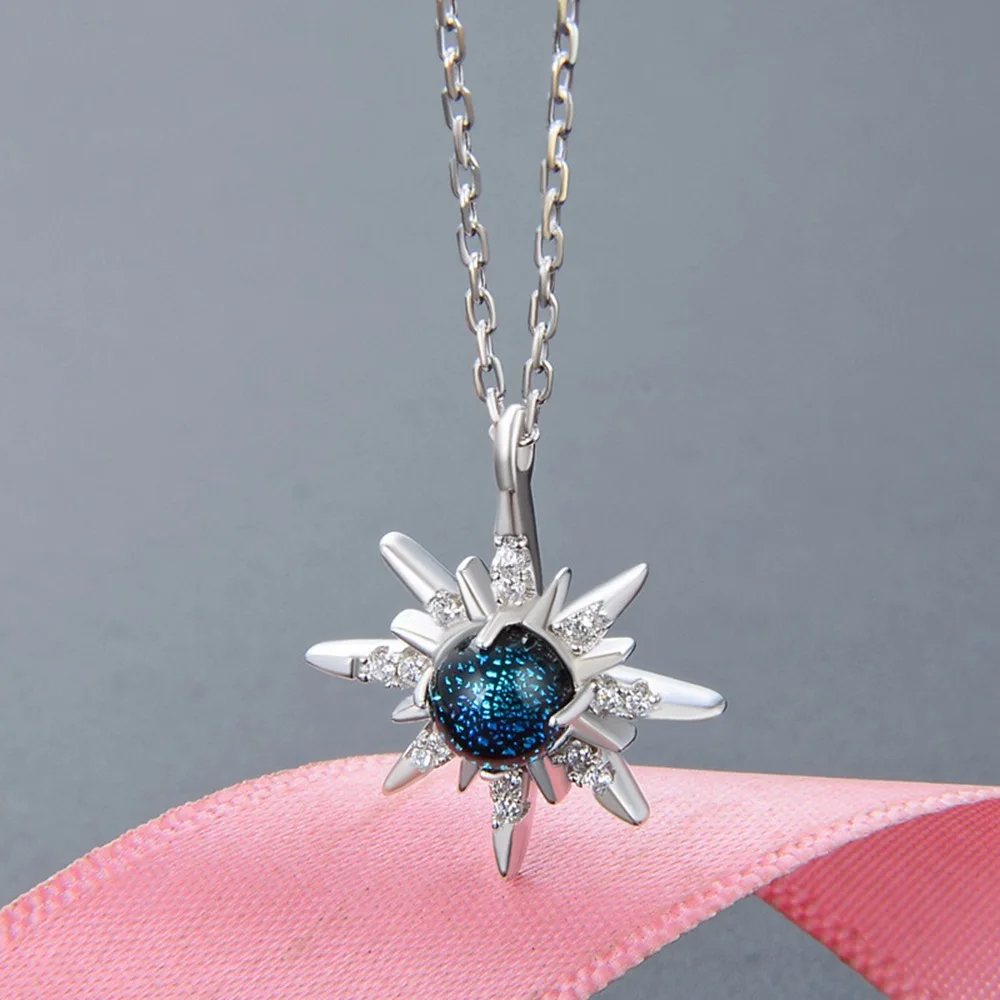 European and American retro Six-pointed star Necklace S925 Sterling Silver with diamond Czech Glass Pendant for women