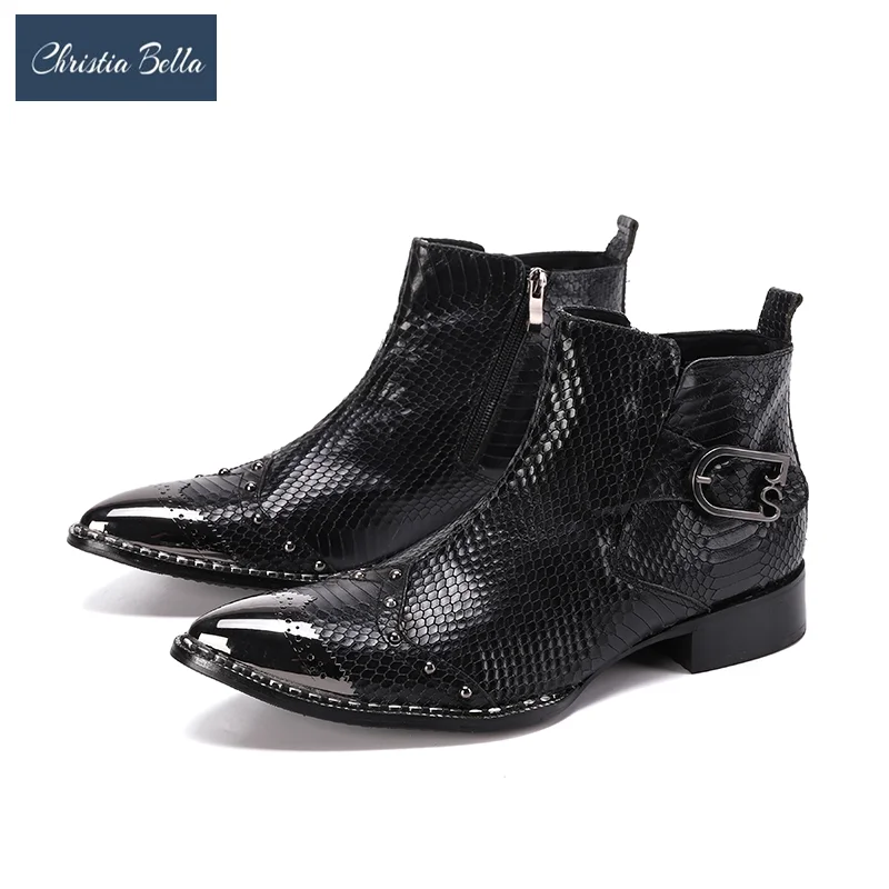 

New Classic Black Genuine Leather Men Ankle Boots Formal Business Office Short Boots Male Wedding Party Dress Shoes Plus Size