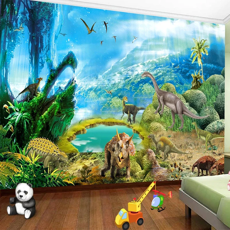 

Custom Self-Adhesive Mural Wallpaper 3D Stereo Dinosaur Animal Fresco Children's Room Background Stickers Papel De Parede