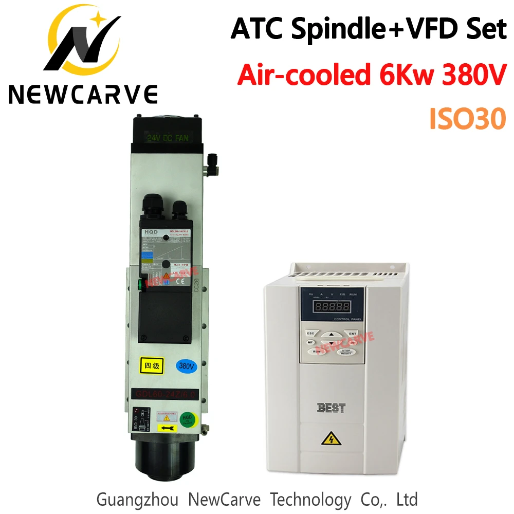 

New Arrive! CNC ATC Set HQD 6KW ATC Spindle Air Cooled ISO30 + 7.5KW VFD 380V Fuling BEST Inverter For Engrave Machine NEWCARVE